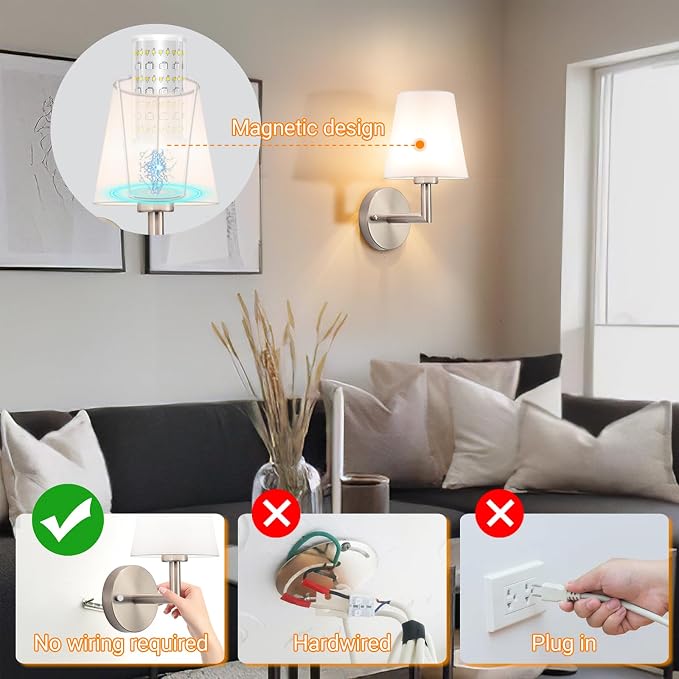 Nekhung Battery Operated Wall Sconces Set of 2, Wireless Wall Light - Image 5