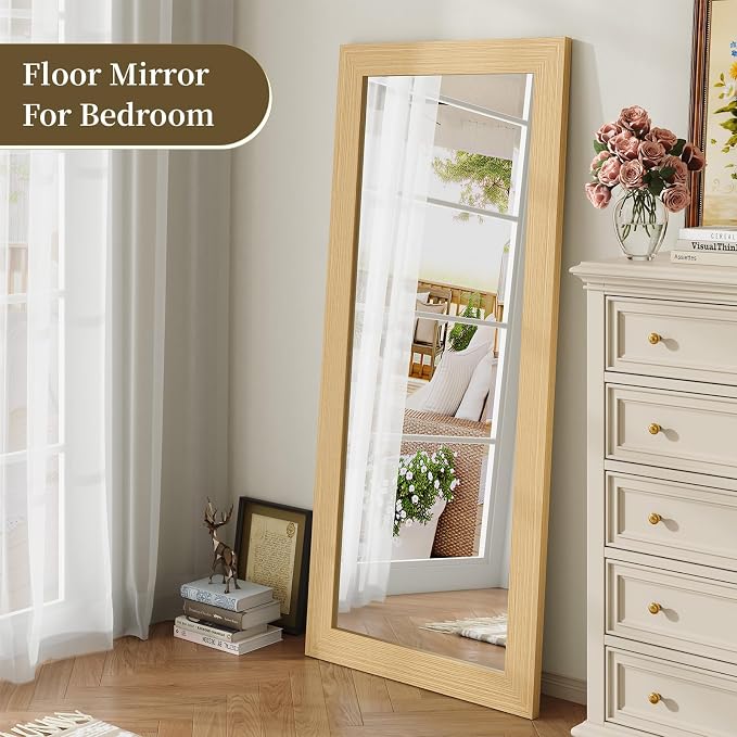 Syndra Modern Full Length Mirror Wood Frame, 65x24'' Large Floor Mirror - Image 4