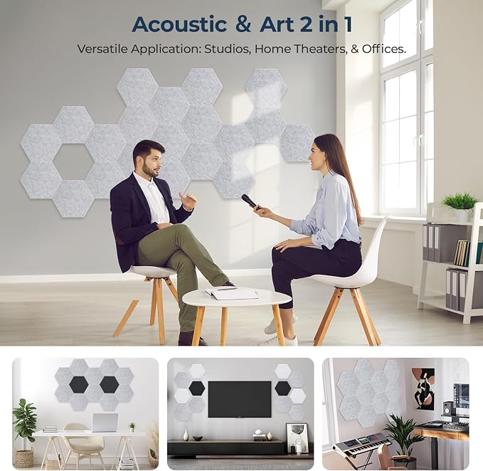 12 Pack Hexagon Acoustic Panels, Self-Adhesive Acoustic Wall Panels - Image 5