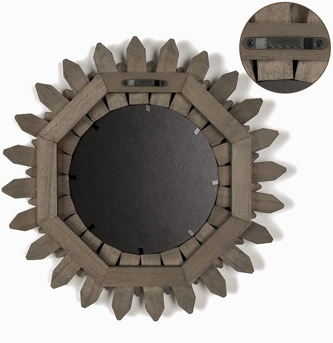 Honiway Farmhouse Wall Decor Mirror 12 inch Sunburst Boho Wood Mirror Rustic - Image 8