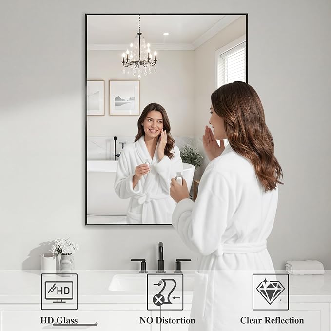 Koonmi Black Mirrors for Wall, 30x40 Inch Bathroom Mirror, Rectangular Wall - Image 3