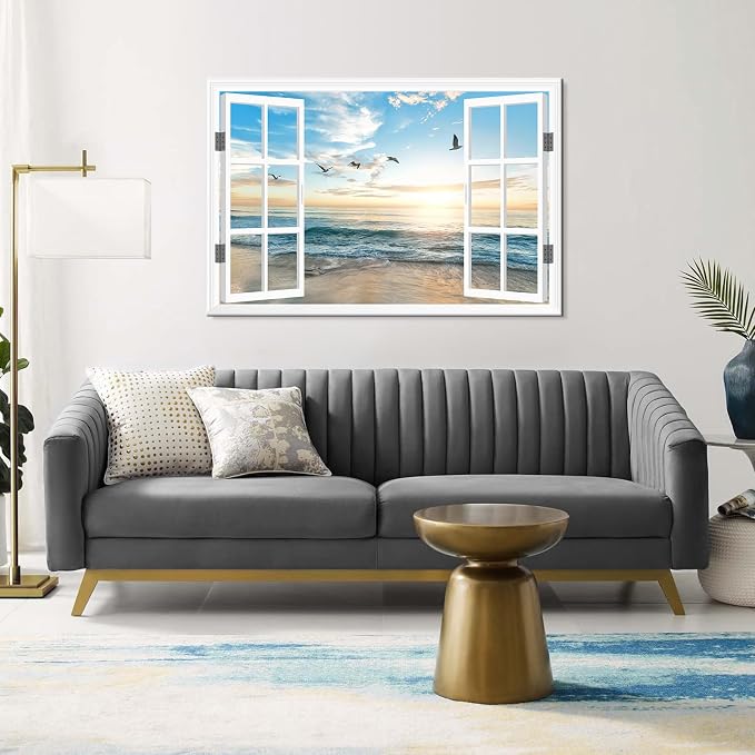 Goldfoilart Ocean Beach Sunset Window Canvas Wall Art - Image 5