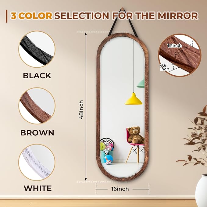 16"x48" Oval Full Length Mirror Solid Wood Wall Mirror - Image 4