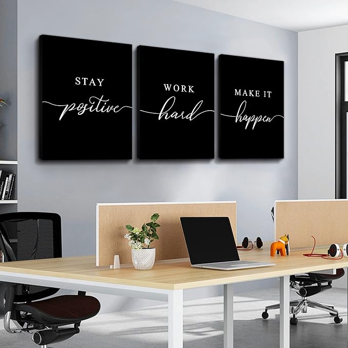 Stay Positive Letters Artwork, Framed Canvas Wall Art Positive Quote, Office - Image 4