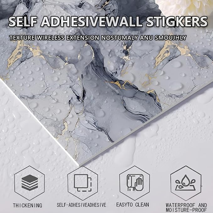 10pcs Peel and Stick Tile Shower Waterproof Marble Tiles Wall Panels, - Image 4