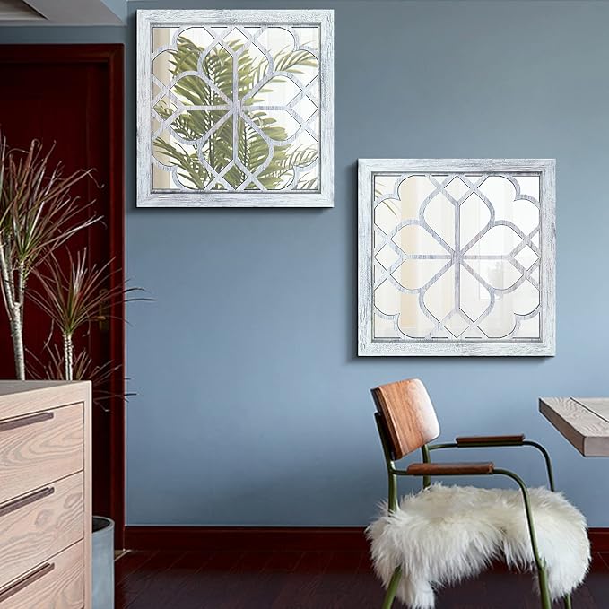 Wocred 2 PCS Square Wall Mirror, Gorgeous Rustic Farmhouse Accent Mirror - Image 3