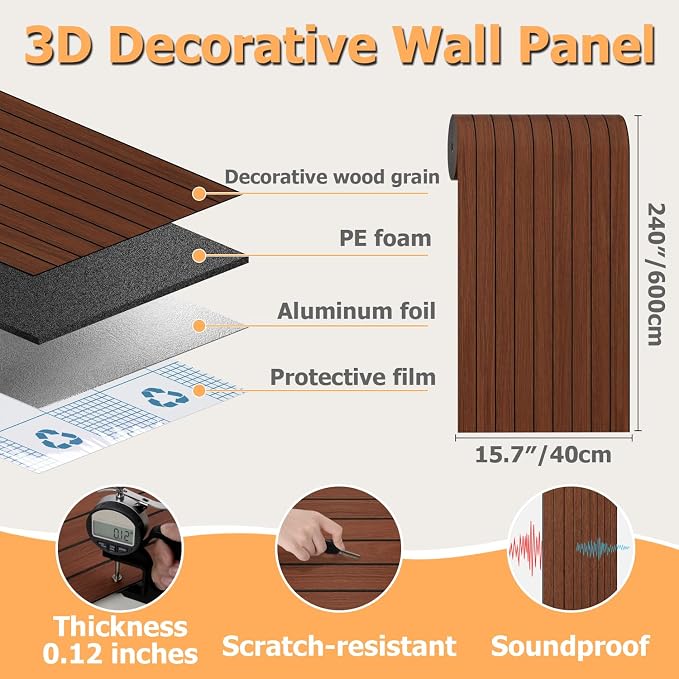 Arthome Peel and Stick Slat Wall Panels 15.7 "x240, Self-Adhesive PVC Wood - Image 8