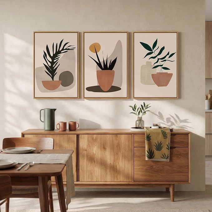 Framed Boho Botanical Canvas Wall Art Prints, Elegant Boho Plant Pictures - Image 4