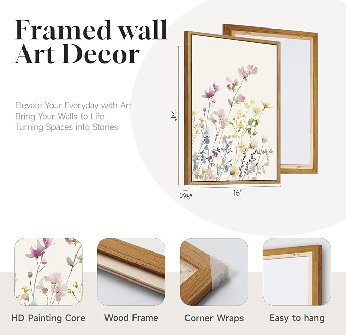 3 Piece Framed Watercolor Floral Canvas Wall Art - Image 4