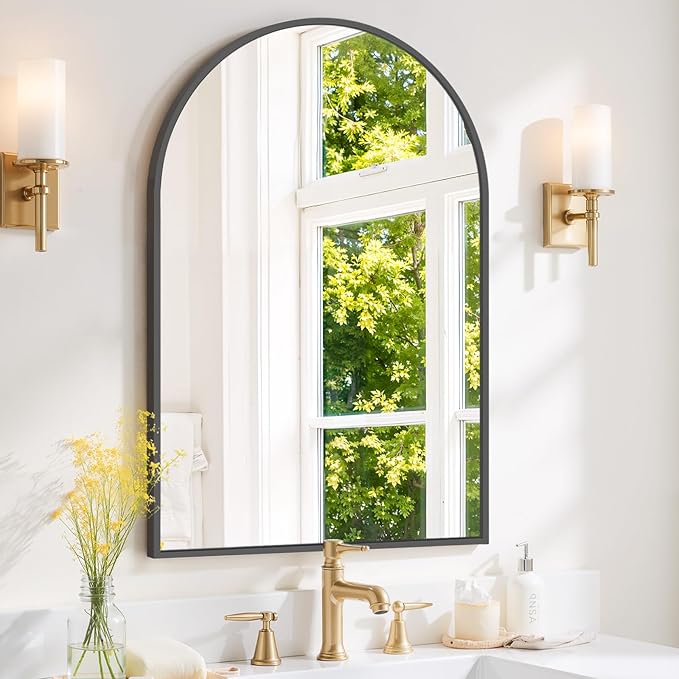 Arched Wall Mirror 36x24 Inch Black Bathroom Vanity Mirror by SageNest