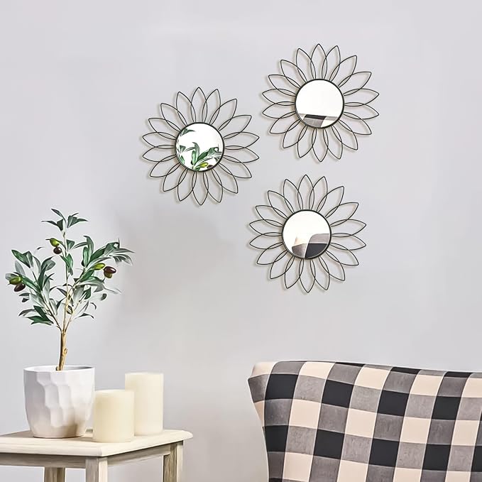 3 Pack Metal Mirrors for Wall Sunburst Wall Mirrors Home Décor Decorative - Image 7