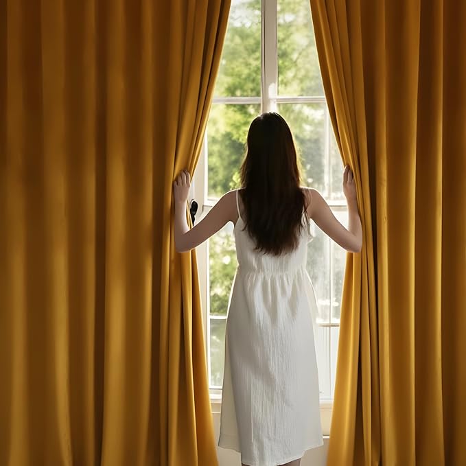NICETOWN Yellowish Gold Velvet Curtains 84 inches Long - Image 2