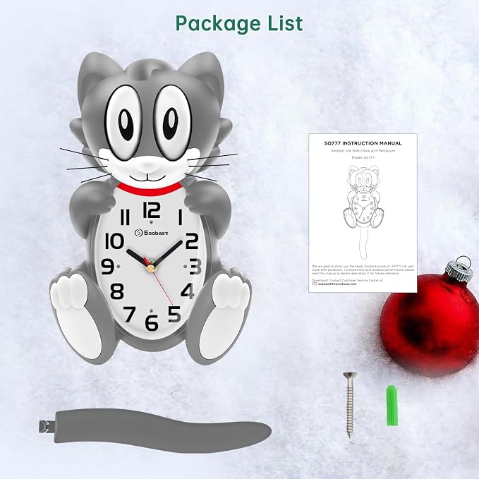Soobest 18 Inch Large 3D Cat Wall Clock Battery Operated - Image 7