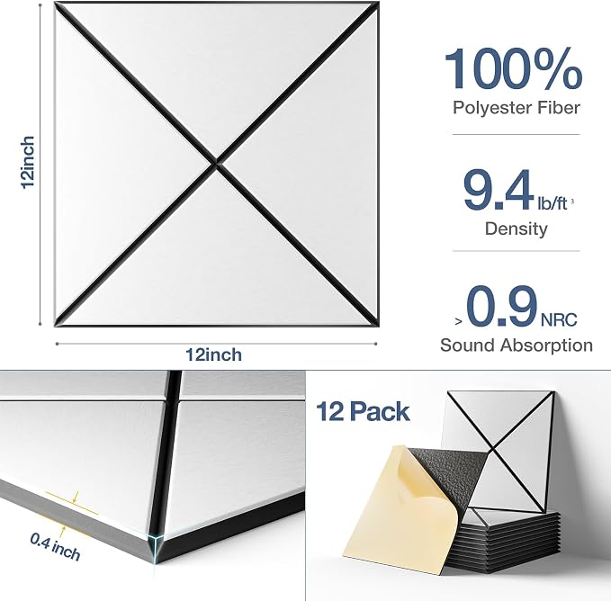 12 Pack Self-Adhesive Acoustic Panels, Soundproof Wall Panels - Image 3
