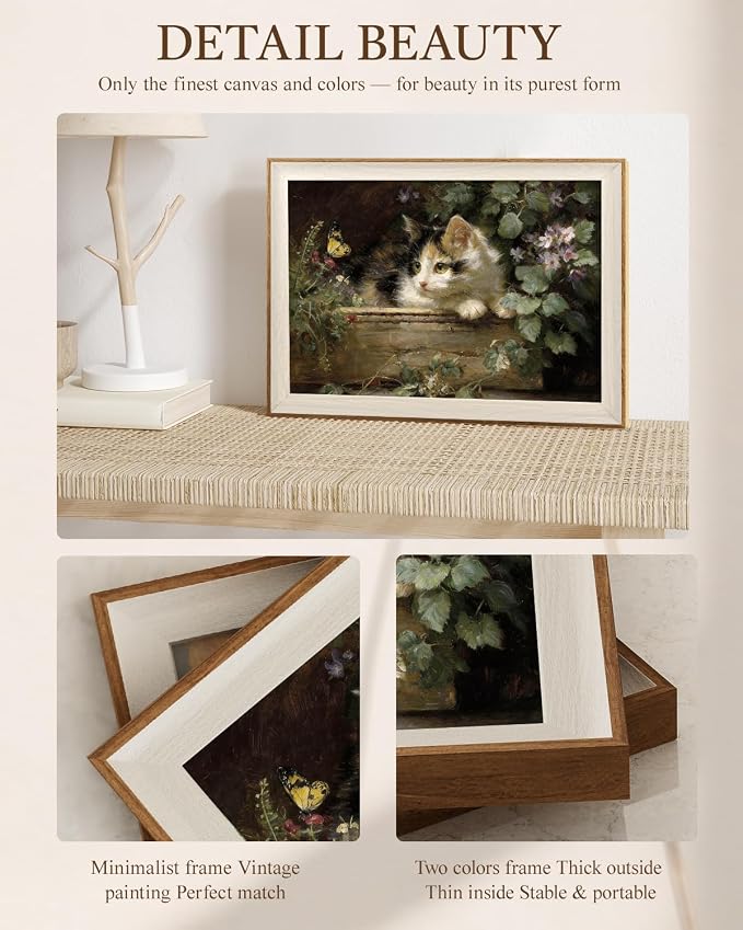 VIYYIEA Framed Wall Art for Living Room, Cute Calico Kitten and Butterfly - Image 6