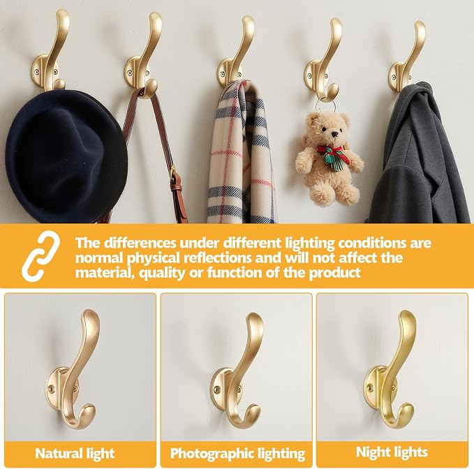10 Pack Coat Hooks Wall Mount Heavy Duty Utility Retro Double Hooks - Image 2