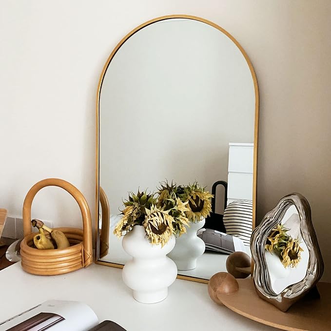 HARRITPURE 2Pcs Arched Bathroom Mirror ​Wall Mounted Mirror Aluminum Alloy Frame - Image 2