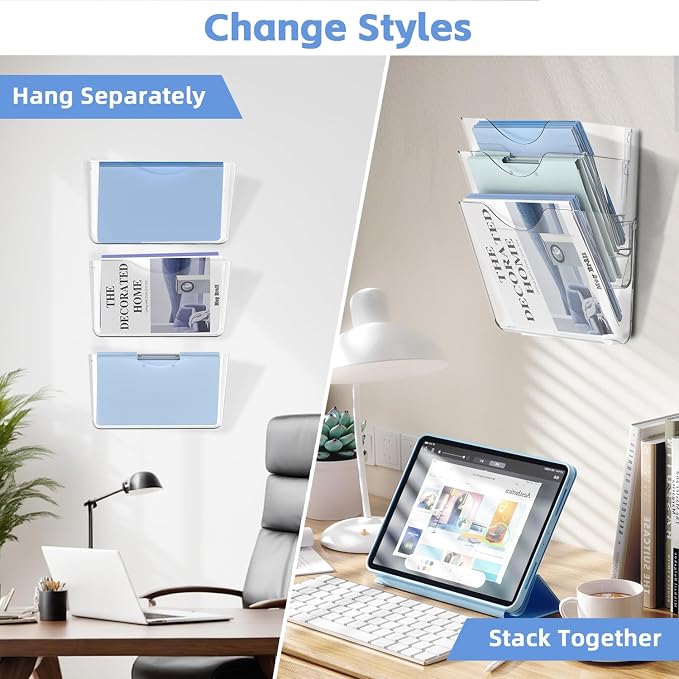 SUPEASY Clear Acrylic Wall File Organizer, One-Piece Wall Mount File Holder - Image 3