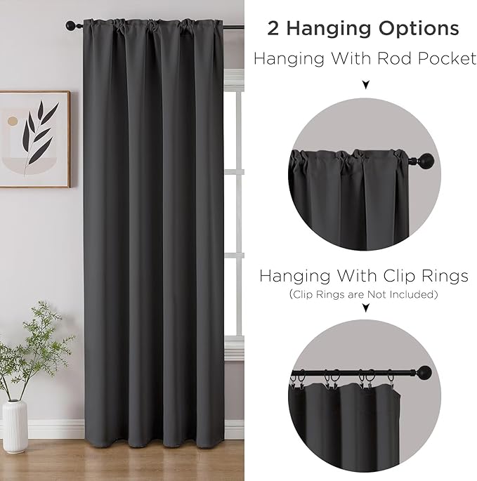 CUCRAF Dark Grey Blackout Curtains 63 inch Length 2 Panels Set, Rod Pocket Room - Image 3