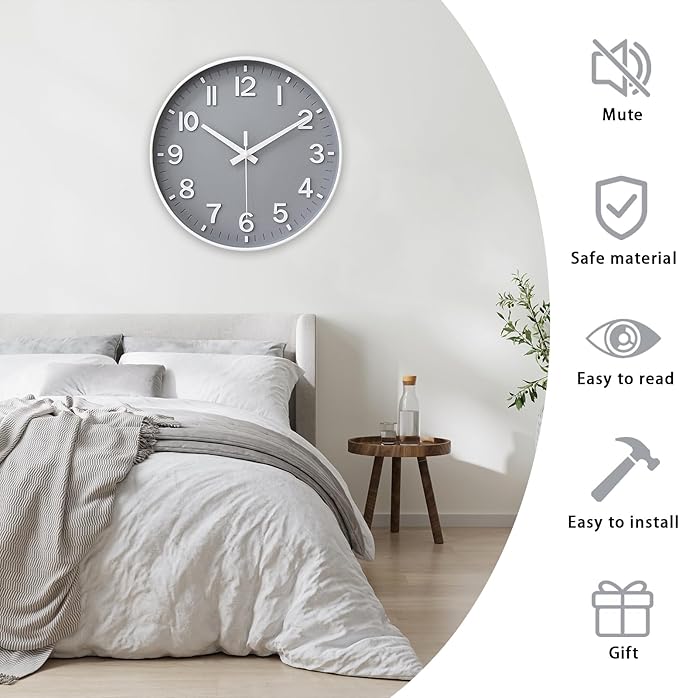 HZDHCLH Wall Clocks Battery Operated, Wall Clock Gray, 8 inch Wall Clock Silent - Image 4