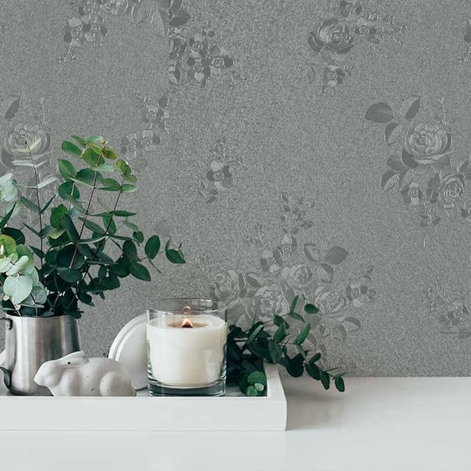Grey Floral Peel and Stick Wallpaper Embossed Contact Paper 17.7 inch x - Image 5