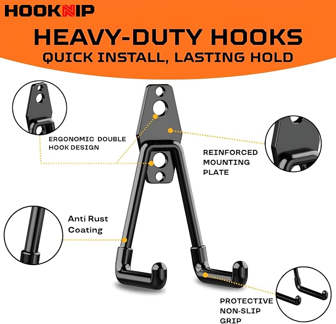 Pack 13 Garage Hooks Heavy Duty | Multi-Sized Wall-Mounted Tool Hangers - Image 3