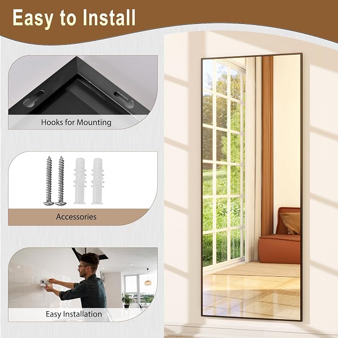 GLSLAND 64"x21" Full Length Mirror Full Body Mirror Freestanding Hanging or - Image 7
