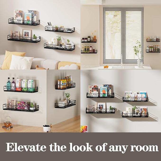 Amaoot Floating Shelves for Wall Set of 4, Different Sizes Mounted Wood - Image 7