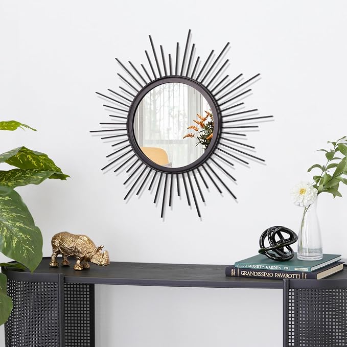Black Sunburst Spoked Mirrors for Wall Boho Home Round Wall Art Mirror Classic - Image 2