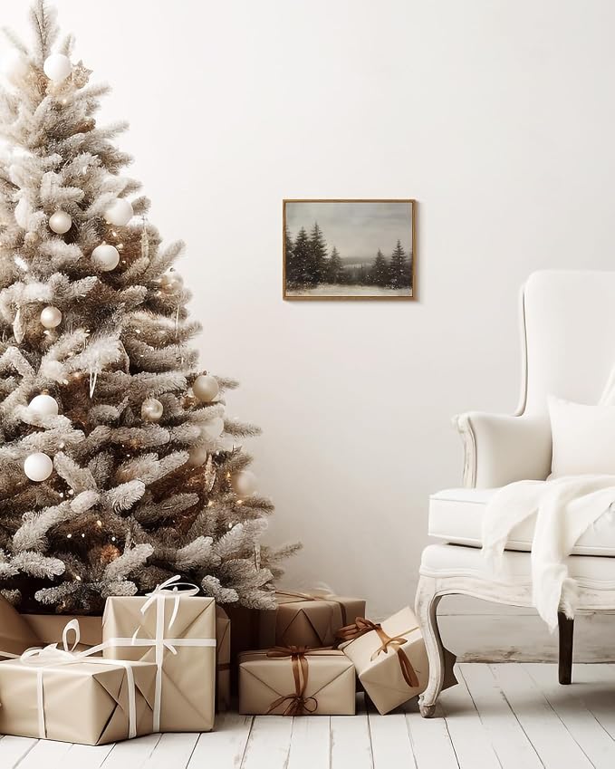 InSimSea Framed Canvas Wall Art Winter Christmas Decor Living Room Pine Tree - Image 2