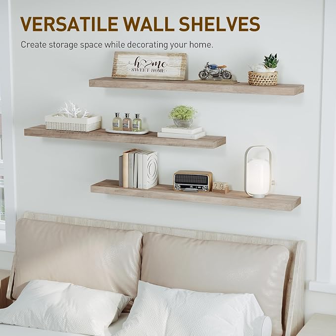 RALGEND Floating Shelves for Wall, 47.2" Large Grey Wall Shelf Set of 3 - Image 4