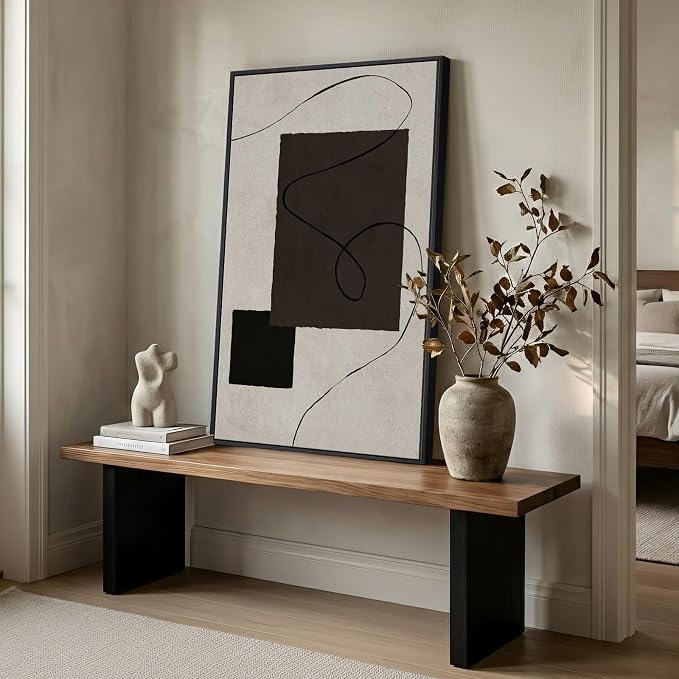 Framed Modern Black and White Neutral Abstract Wall Art, Contemporary - Image 2