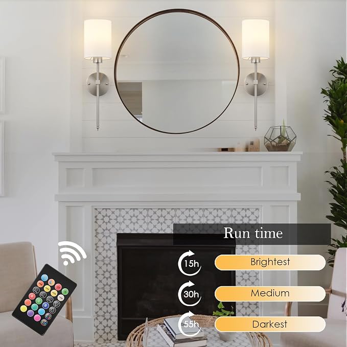 Battery Operated Wall Sconces Set of Two, Wireless Rechargeable Wall Light - Image 3