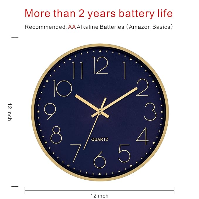 Foxtop Modern Wall Clock 12 Inch Silent Non-Ticking Battery Operated Round - Image 2