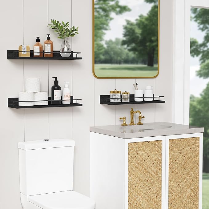 Forbena Black Floating Shelves for Wall, Bahtroom Wall Shelves Over Toilet - Image 2