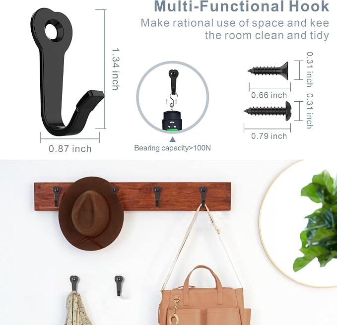 ZAYBOD Heavy Duty Wall Mounted Black Coat Hooks, mudroom Hooks, Backpack Hooks - Image 2