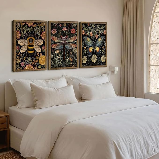 3 Pcs Framed Retro Insect Wall Art Decoration Paintings - Image 5
