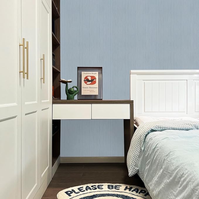 Blue Grasscloth Peel and Stick Wallpaper A Set of 23.6" X 480" Self-Adhesive - Image 3