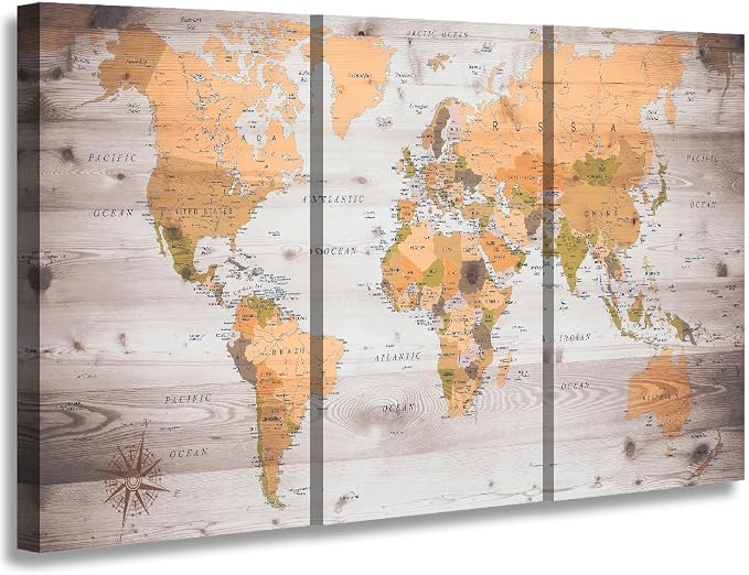 ZEYDRT Canvas art abstract world map poster can be directly hung 24"x48"in x3 by ZEYDRT