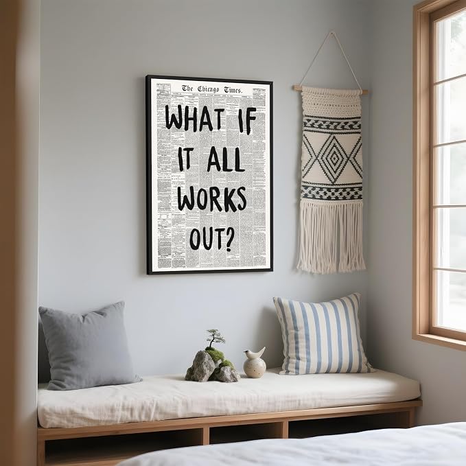 Framed What If It All Works Out Wall Art Black and White Retro Newspaper Poster - Image 7