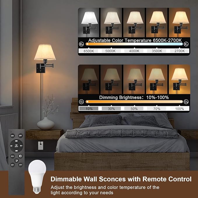 TRLIFE Wall Sconce with Remote Control, Dimming 10%-100% and Adjustable Color - Image 3