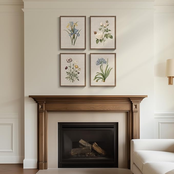 Framed Botanical Floral Wall Art, 4 Piece Vintage Flower Canvas Painting Prints - Image 8