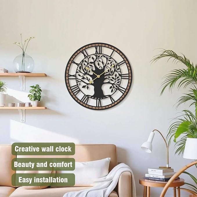 Micasso Wall Clocks Battery Operated: 15Inch Farmhouse Tree of Life Metal - Image 2