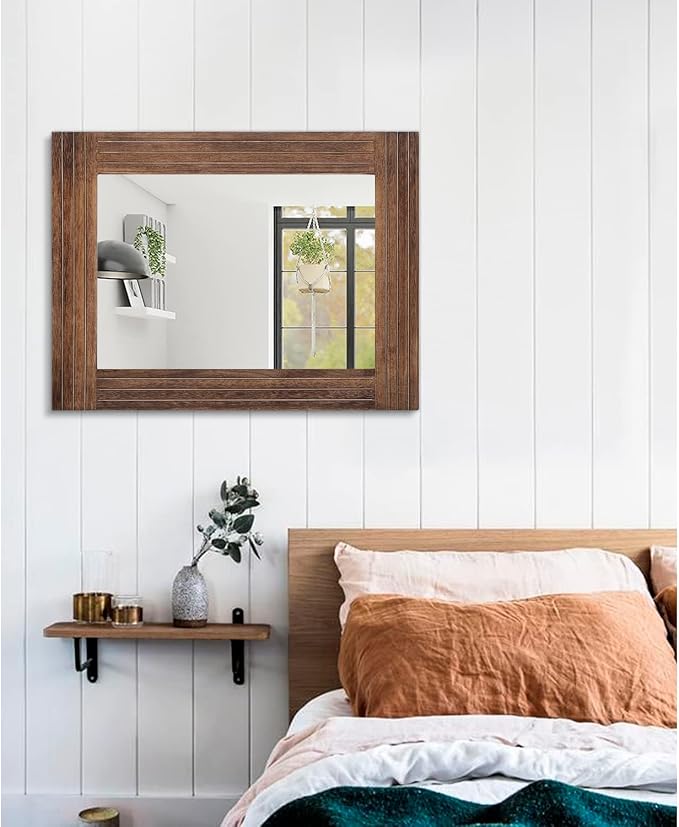 Rustic Mirror Wooden Rectangular Antique Wall Mirror Frame Decor Farmhouse - Image 5