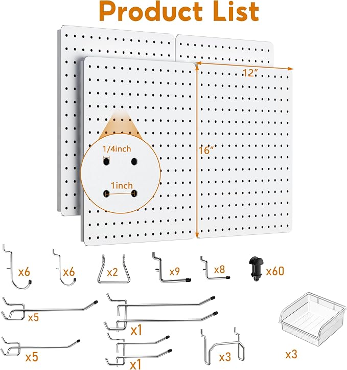 Peg Board, Includes 4 Pack White Peg Board Panels - Image 3