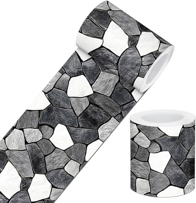 IVN Wallpaper Border Black White Stone Pattern Design 4x196 Inch Peel and Stick by IVN