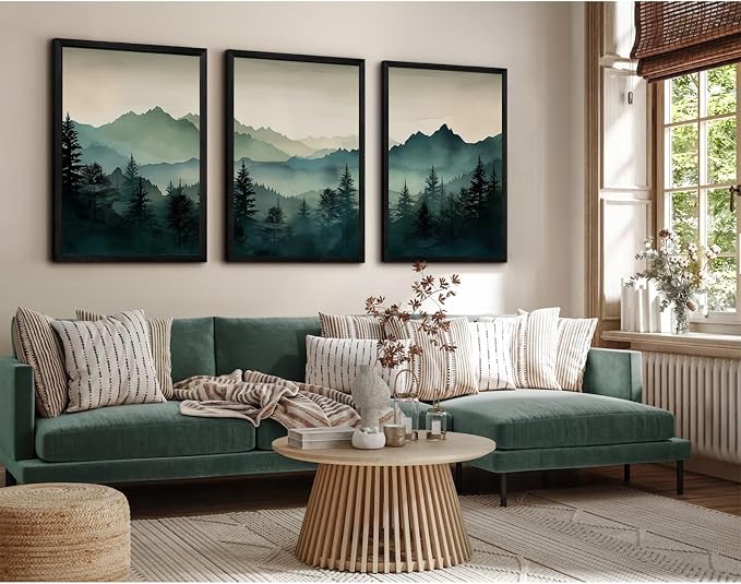 Mountain Wall Art Decor Set of 3 Sage Green Forest Canvas Wall Art Prints - Image 5