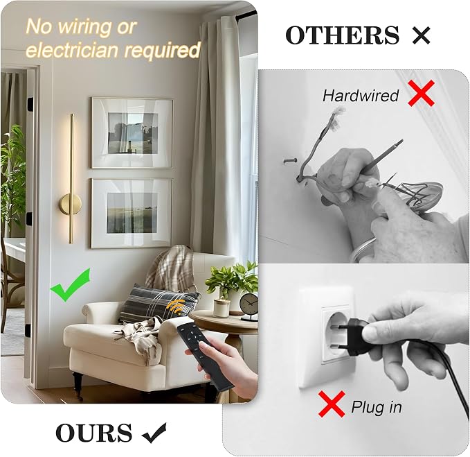 Battery Operated Modern Wall Sconces, Dimmable Wireless Wall Light Set of Two - Image 2
