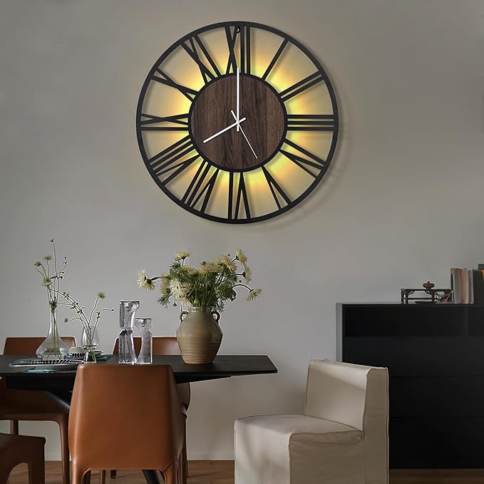 LEIKE Large LED Wall Clocks, Non Ticking, Battery Operated Rustic Round Modern - Image 5