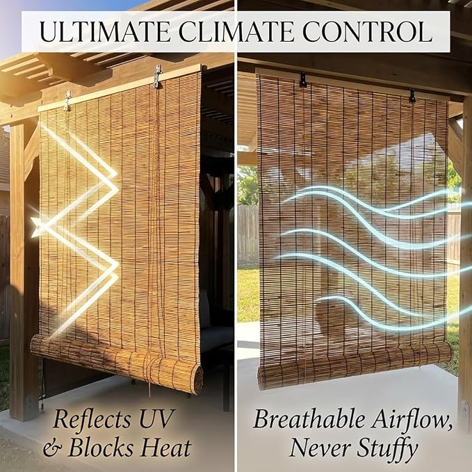 Bamboo Roll Up Shades for Outdoor Patio, Light Filtering Bamboo Roll Up Blinds - Image 4